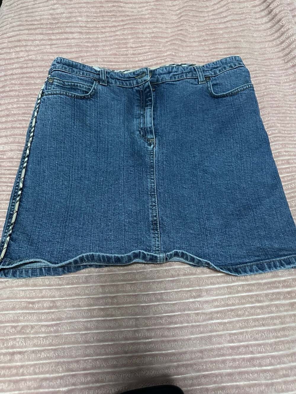 Burberry London Blue Denim Mini Skirt with Signature Check Trim